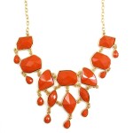 Coral Faceted Geometric Stone Statement Necklace 
